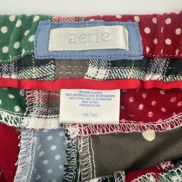 Aerie Patchwork Pajama Shorts Women's M Red Blue Green Plaid Stars Polka Dot - Picture 5 of 9